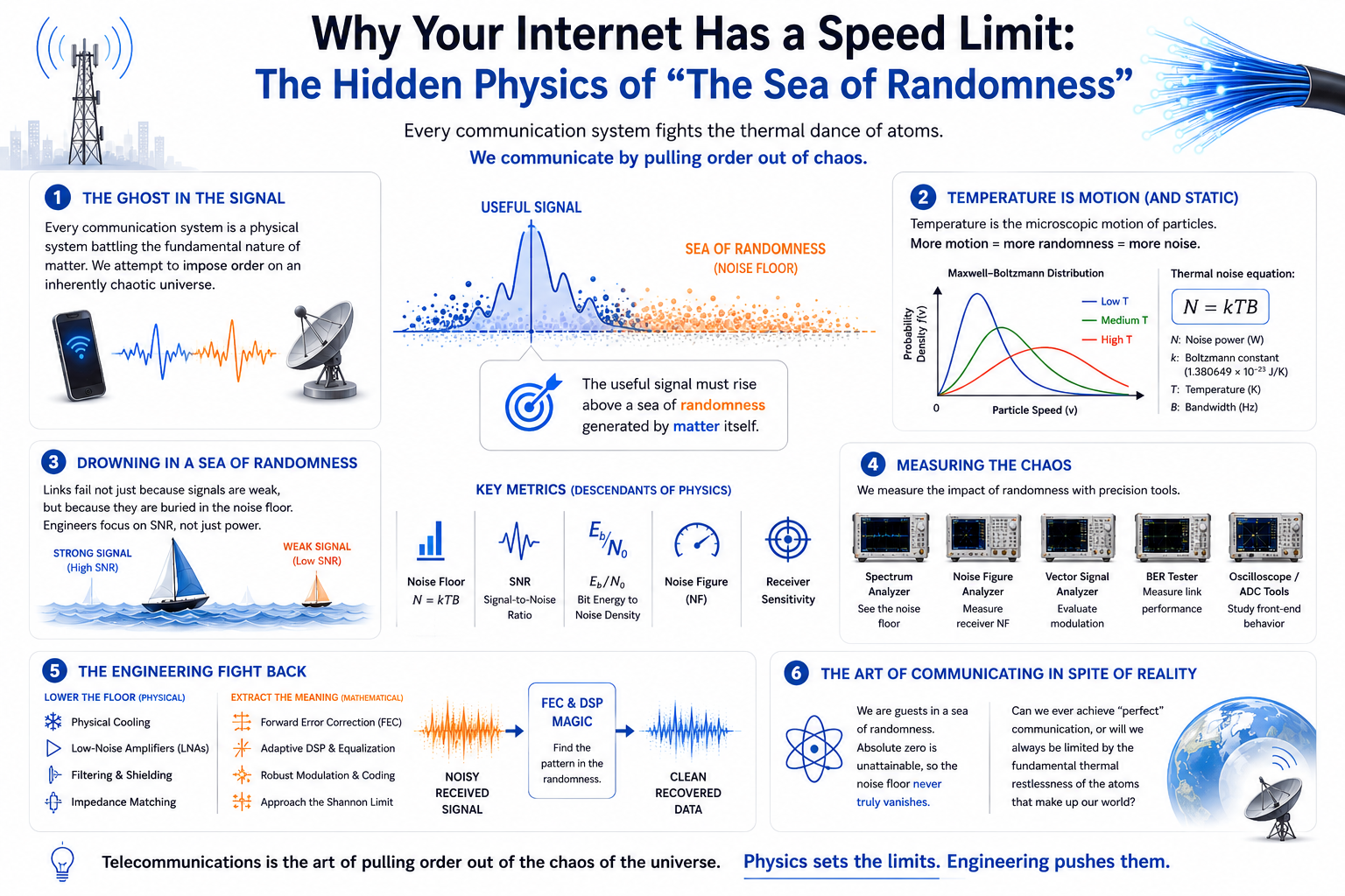 Why your internet has a speed limit: thermal noise and the physical noise floor